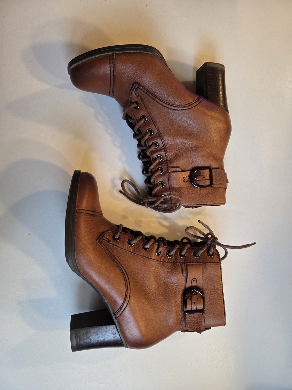 Clarks Artisan Brown Leather Lace Up Heeled Ankle Boots with genuine leather